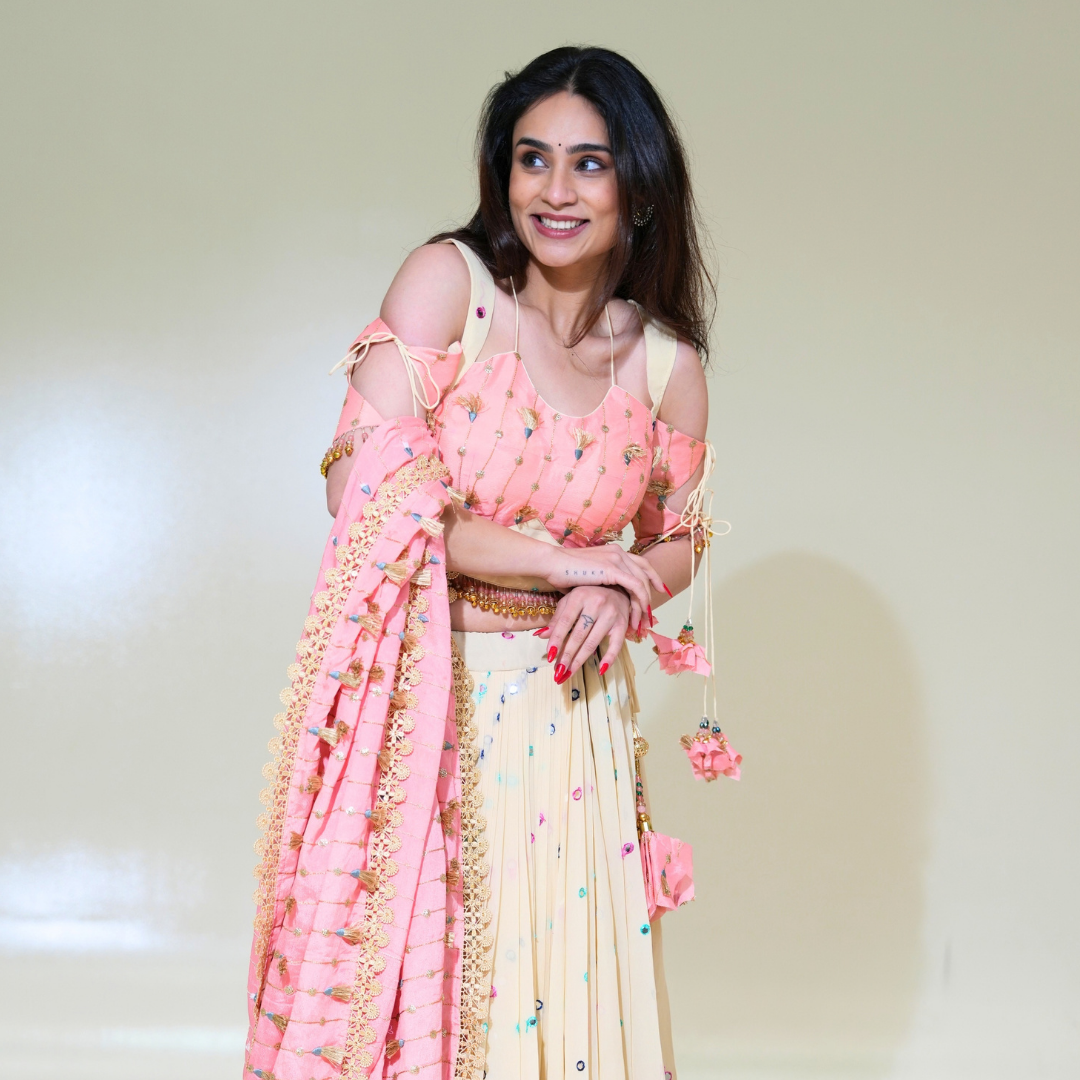 Ivory Lehenga with Pink Blouse & Dupatta