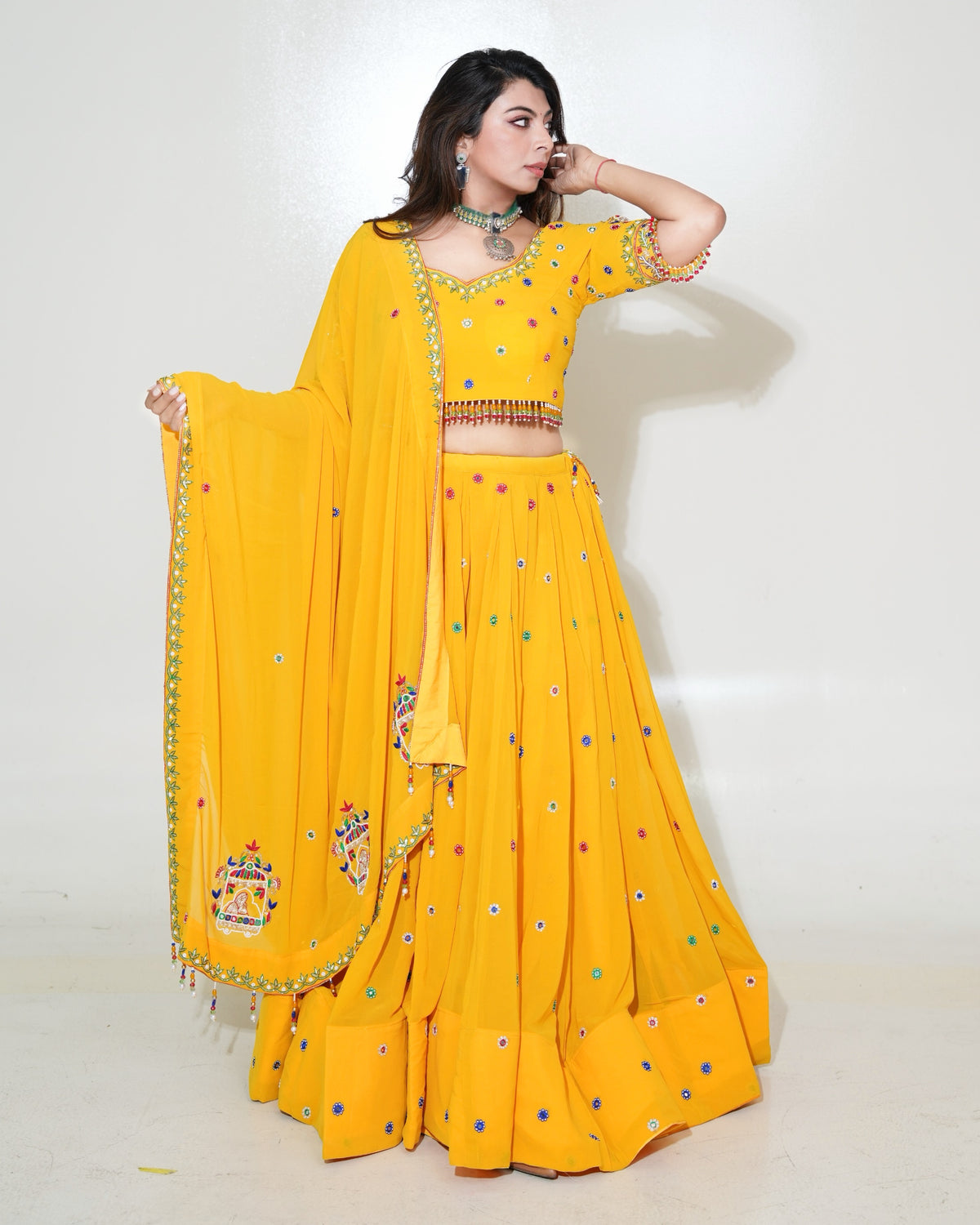 Sunshine Yellow Lehenga with Multicoloured Accents