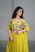 Yellow Striped Lehenga with Multicoloured Printed Blouse