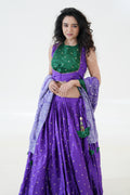 Purple & Emerald Green Lehenga with Printed Dupatta