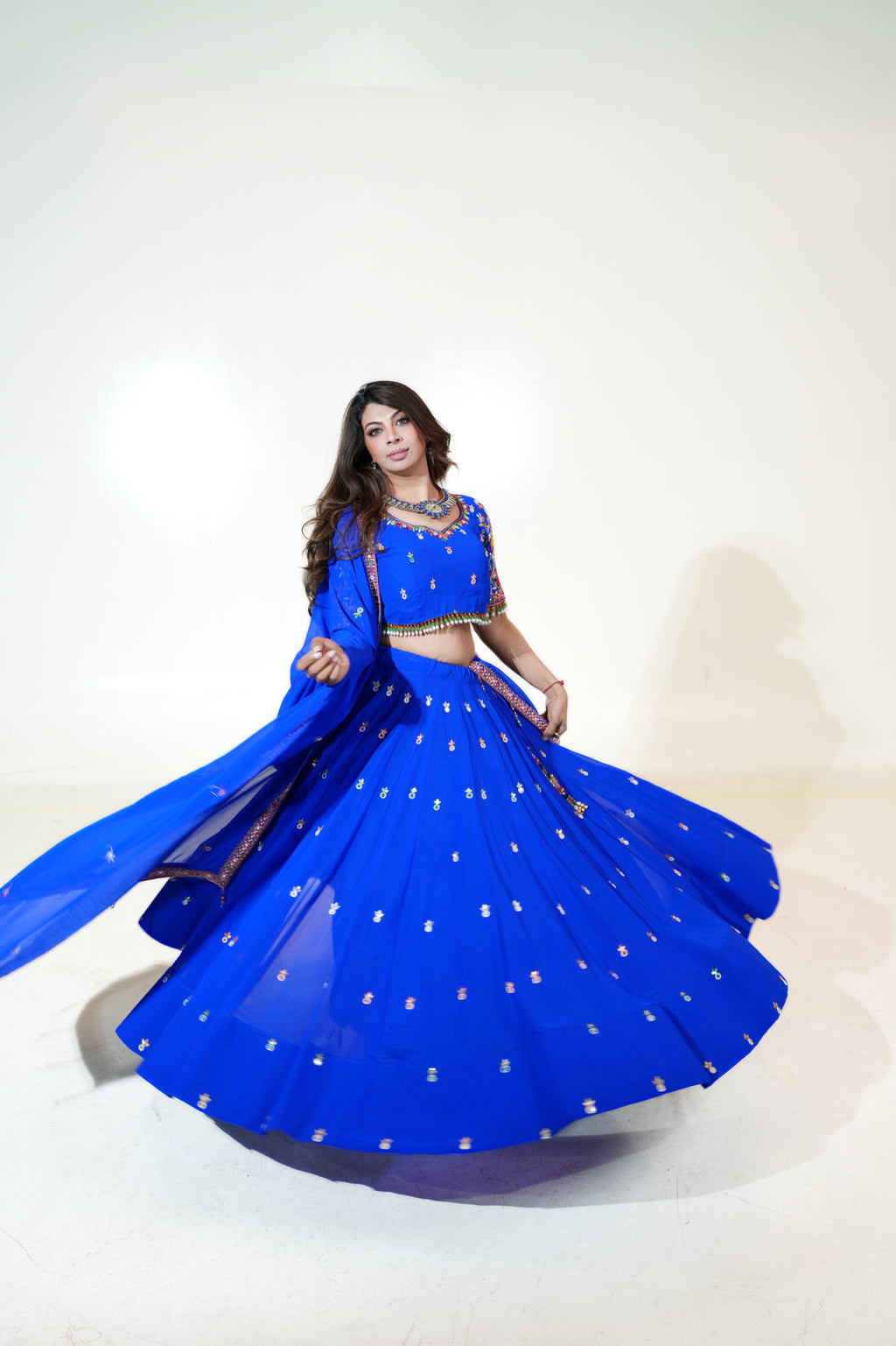Royal Blue Lehenga with Colourful Sleeve Details