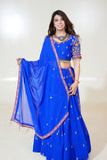 Royal Blue Lehenga with Colourful Sleeve Details