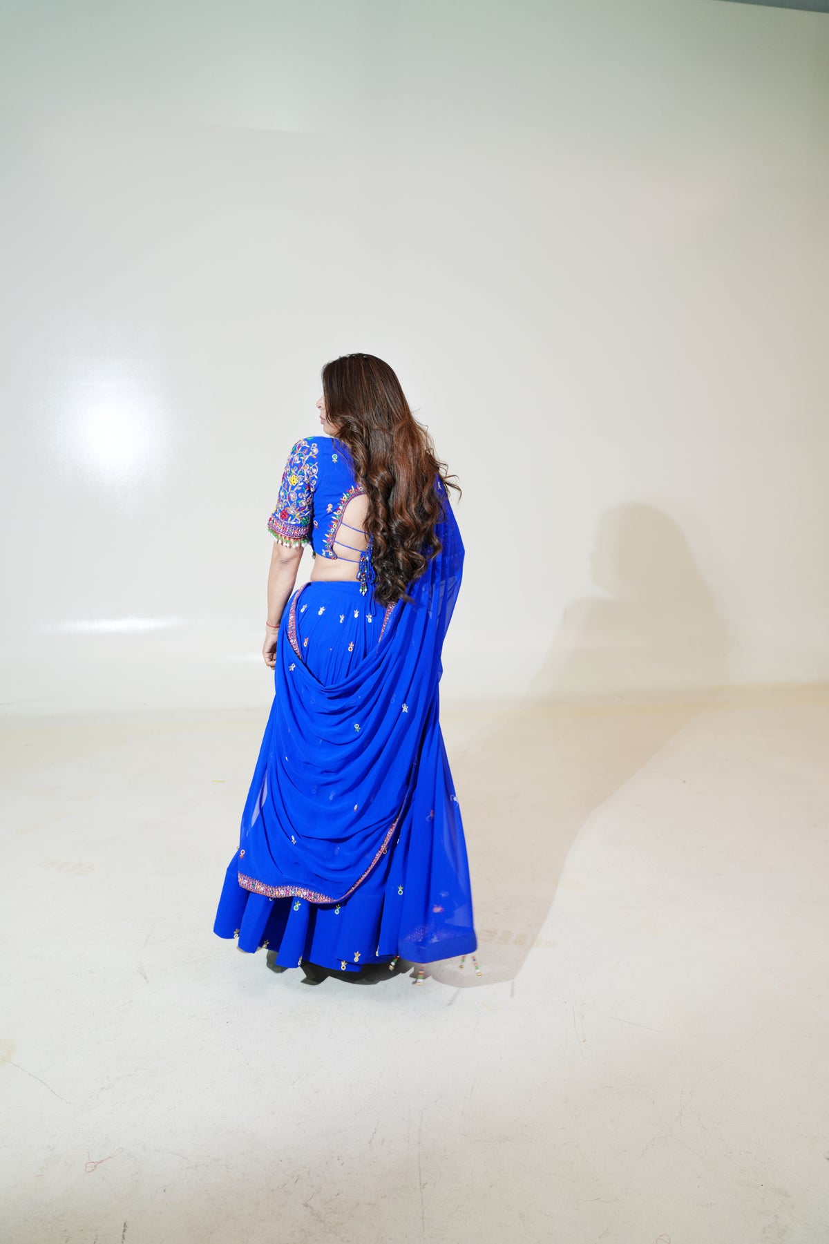 Royal Blue Lehenga with Colourful Sleeve Details