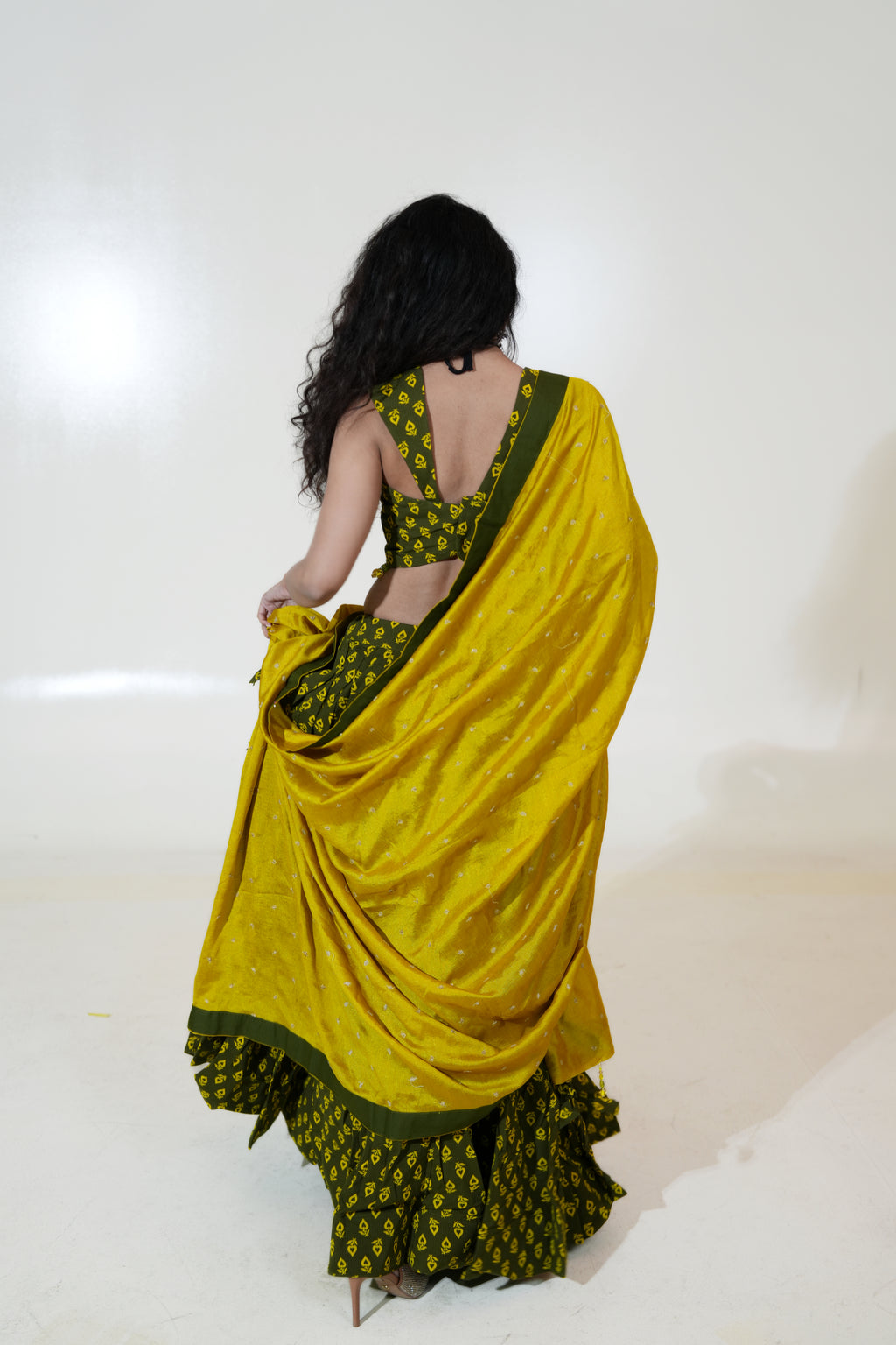 Olive Green Printed Lehenga with Mustard Dupatta