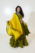 Olive Green Printed Lehenga with Mustard Dupatta