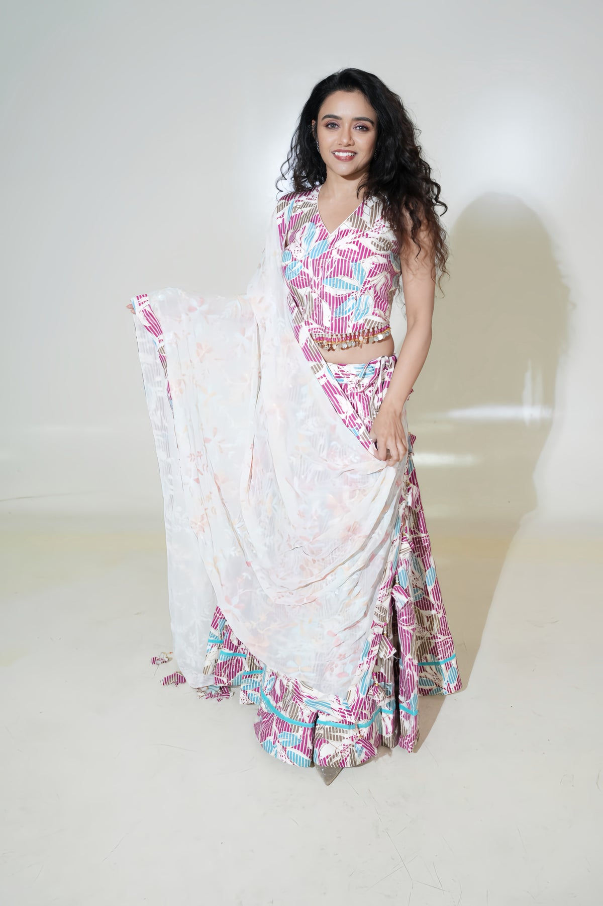 Pink & Aqua Printed Lehenga with Pastel Dupatta