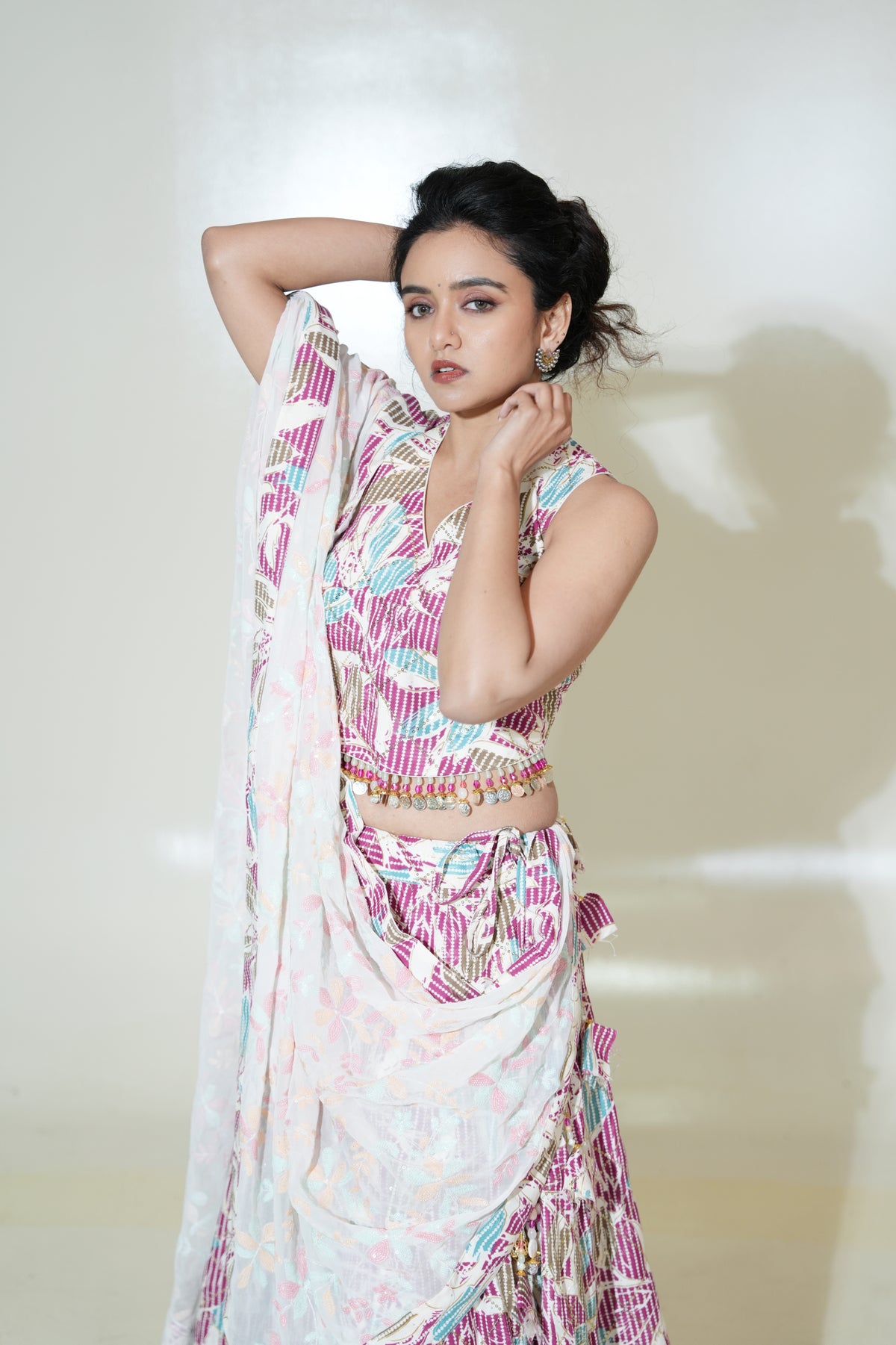 Pink & Aqua Printed Lehenga with Pastel Dupatta