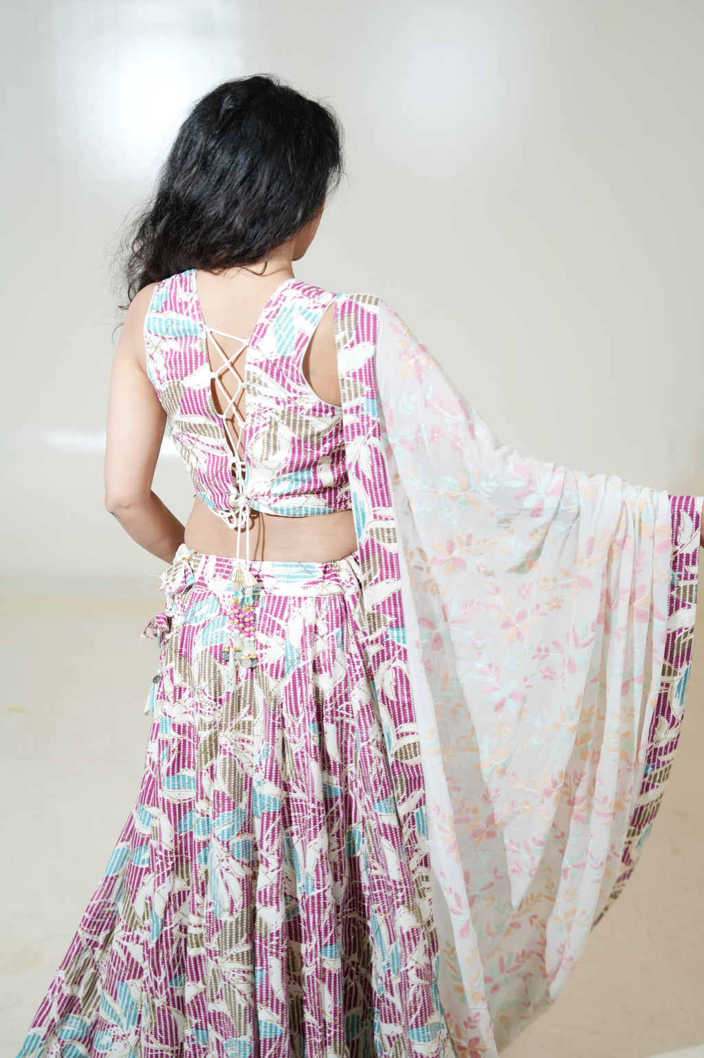 Pink & Aqua Printed Lehenga with Pastel Dupatta