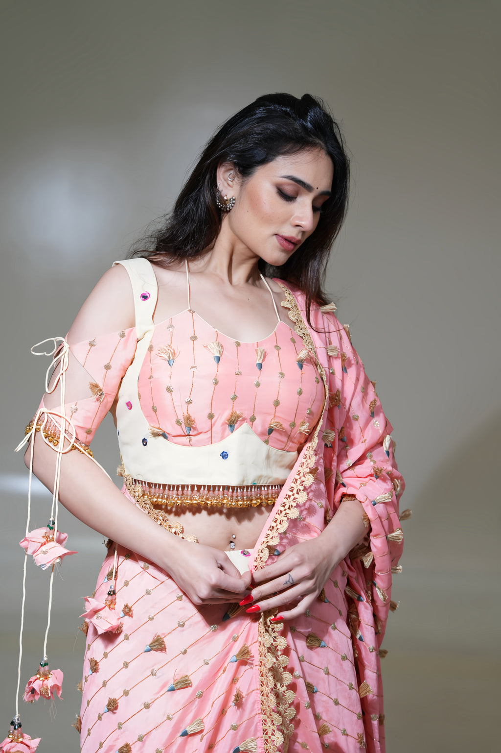 Ivory Lehenga with Pink Blouse & Dupatta