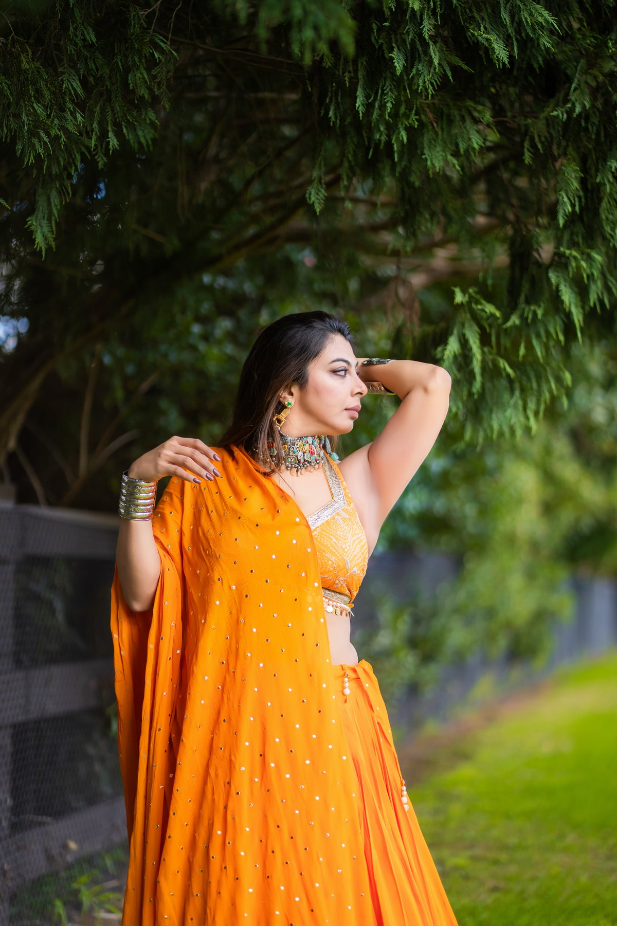 Tangerine Orange Lehenga with Shimmering Dupatta