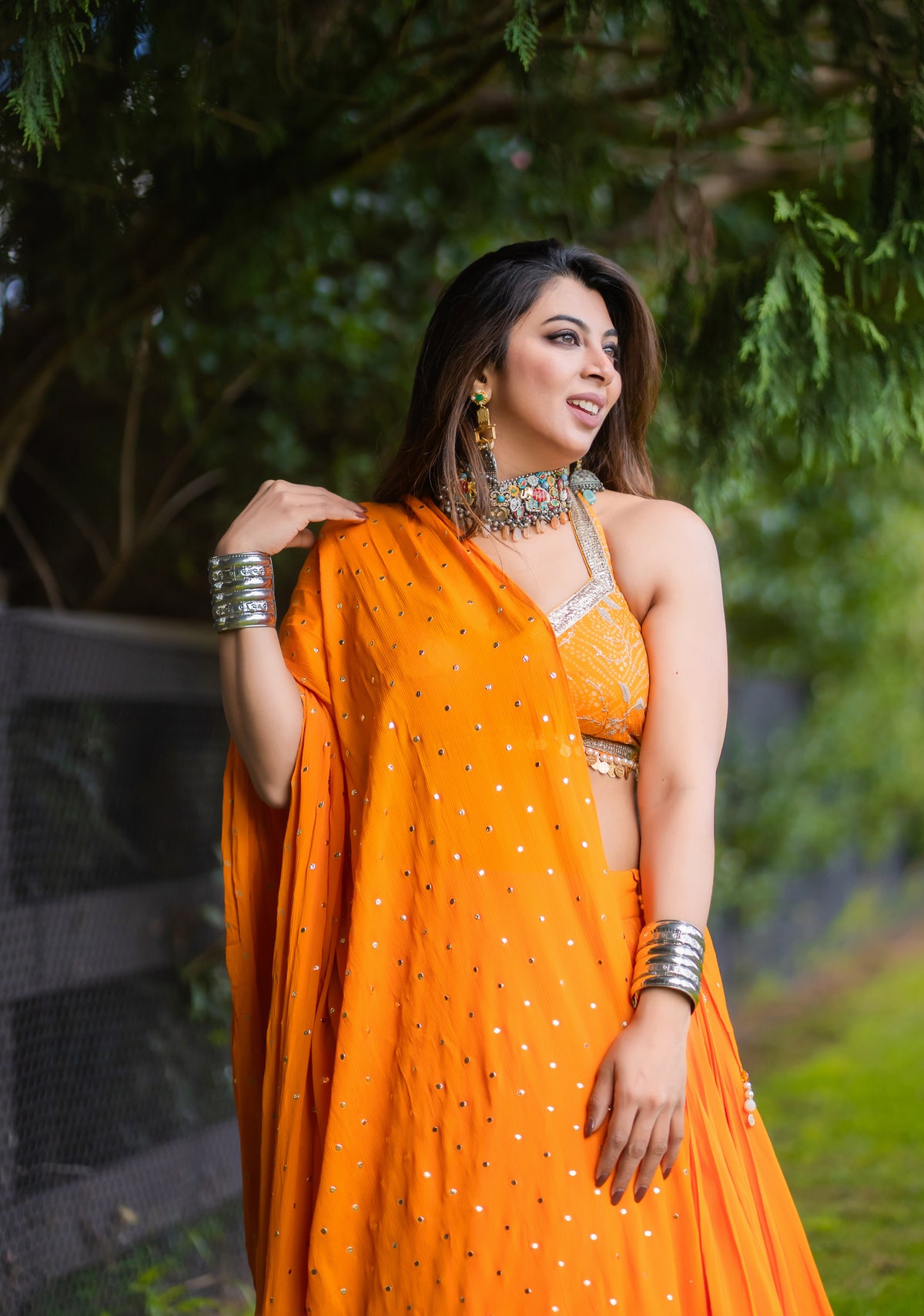 Tangerine Orange Lehenga with Shimmering Dupatta