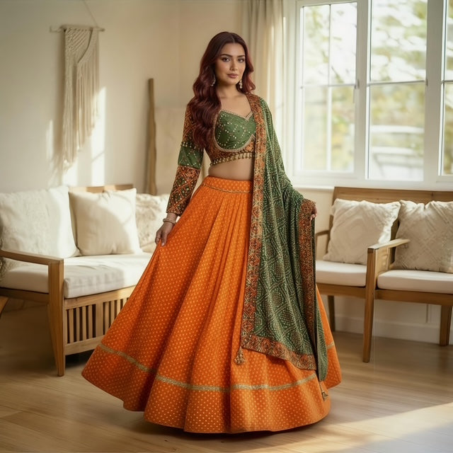 Soft Cotton Green & Orange Contrast Set