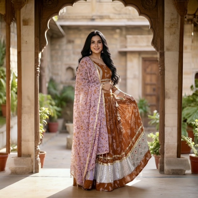 Sequin-Heavy Border Set With Contrast Dupatta