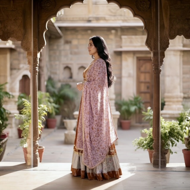 Sequin-Heavy Border Set With Contrast Dupatta
