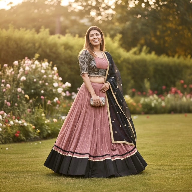 Heavy Sequence Blouse with Cotton Mixed Skirt & Dupatta