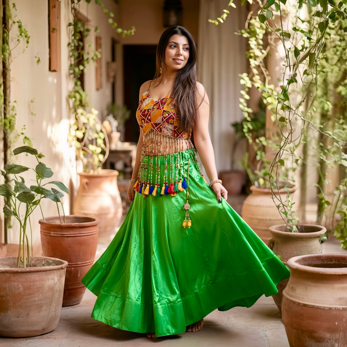2 Piece Set Contrasted By Tassels