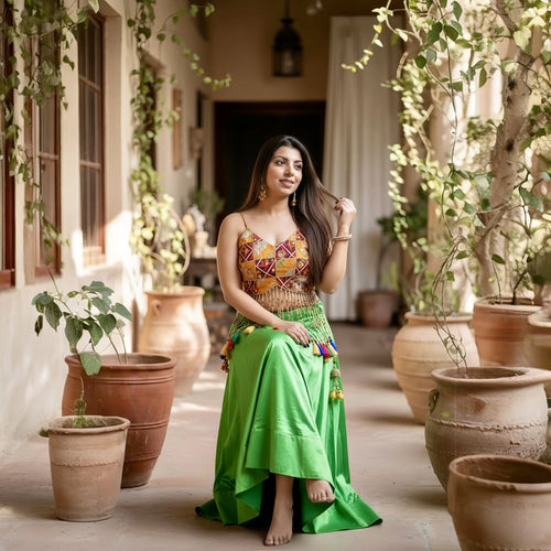 2 Piece Set Contrasted By Tassels