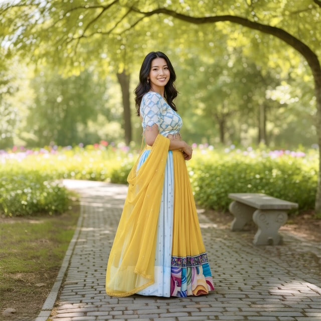Blend of Chiffon In Shades of Blue & Yellow