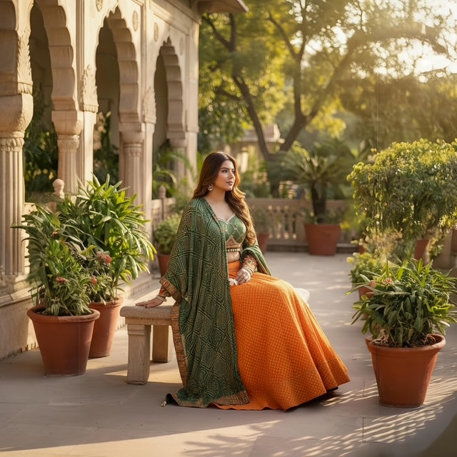 Soft Cotton Green & Orange Contrast Set