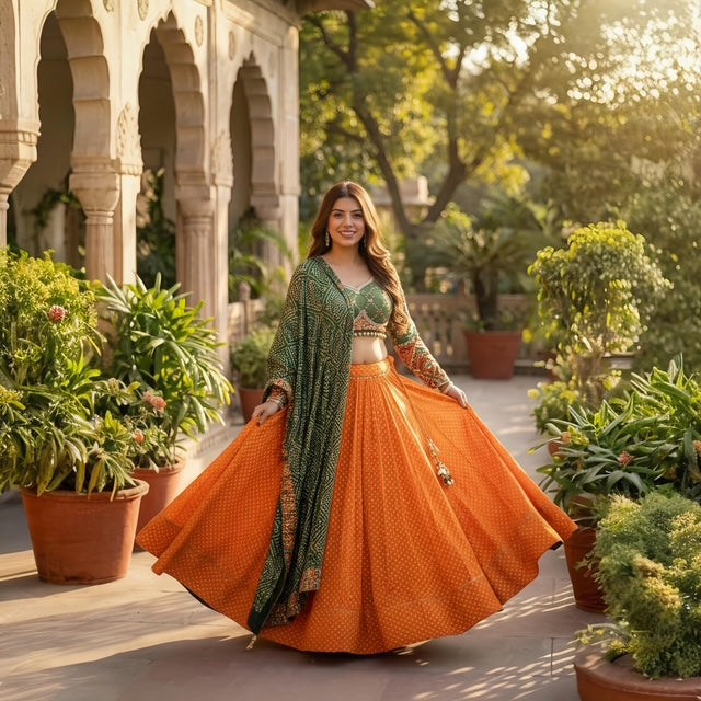 Soft Cotton Green & Orange Contrast Set